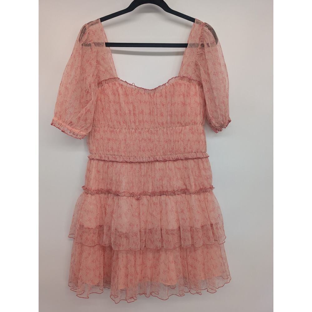 NWD Jonathan Simkhai Delilah Tiered Floral Tulle Mini Dress Size 12 Pink #1A452 - Picture 6 of 12